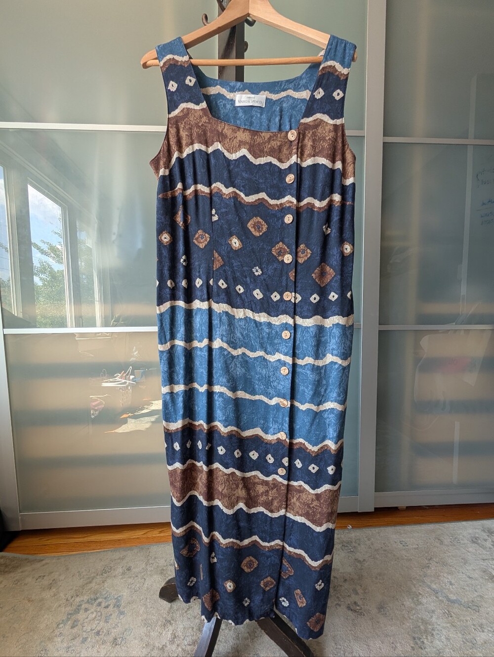 Marks & Spencer Blue and Brown Patterned Button-Front Maxi Dress